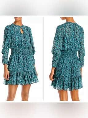 rebecca taylor rose printed keyhole ruffle dress